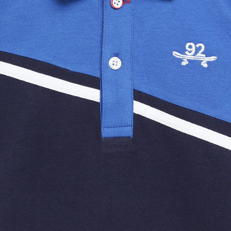 Boys Medium Blue Colourblocked Short Sleeve Polo image number null